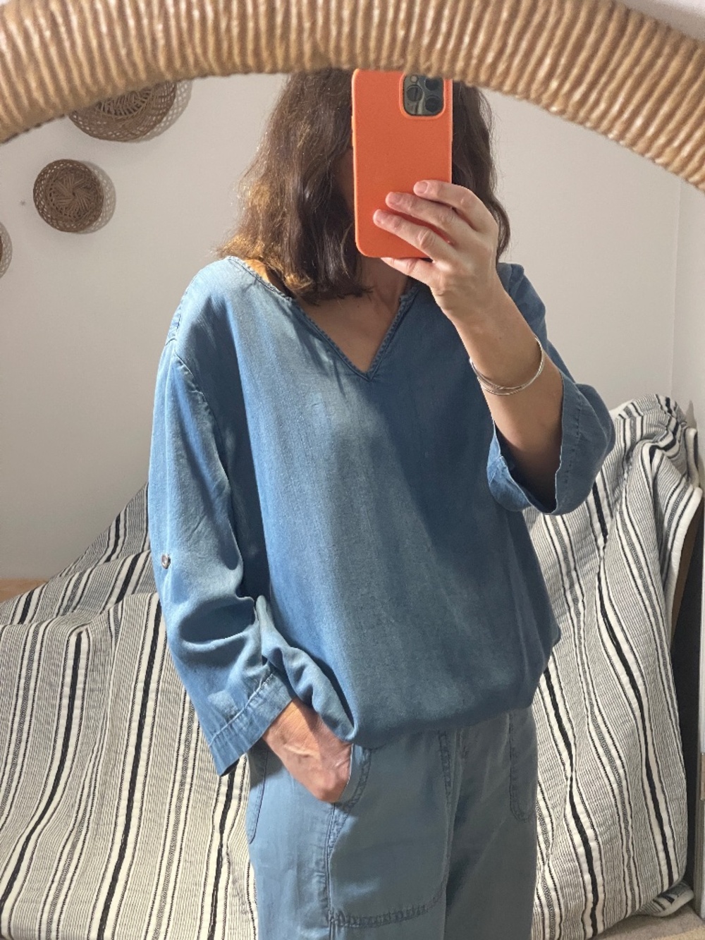 Philosophy blue denim loose blouse cotton medium M